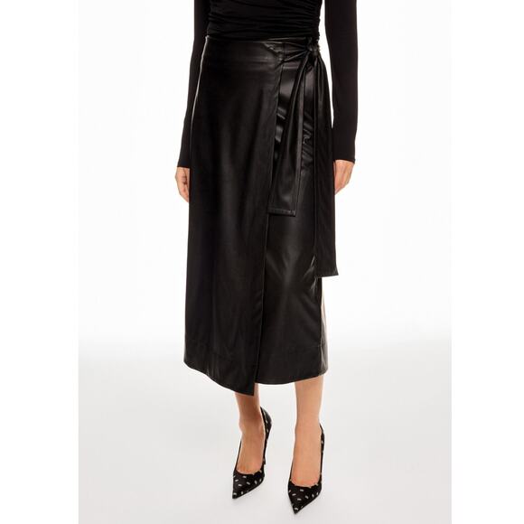 Toccin Faux‎ Leather Wrap Skirt Midi Black Waist Strap Tie Sz S - Picture 1 of 12